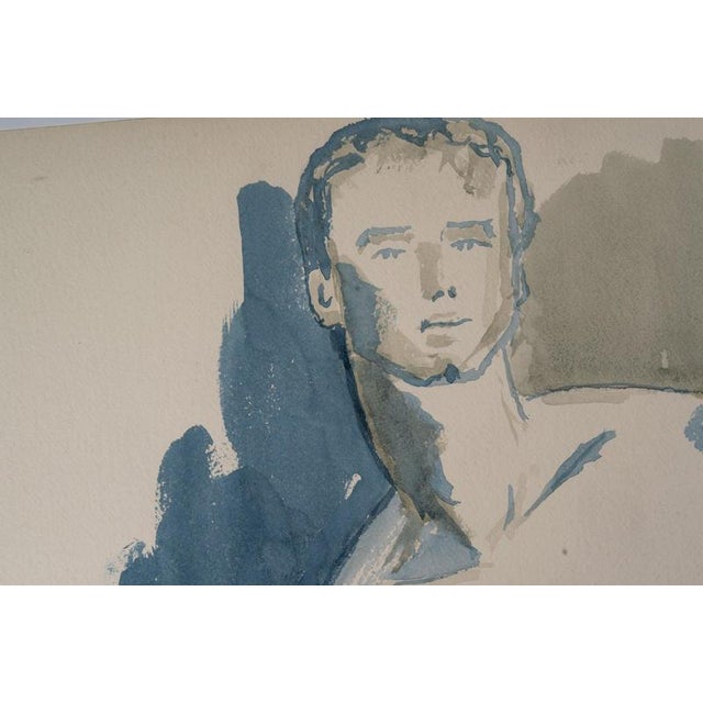 2000 - 2009 Evelyne Luez, Young Man, Nude, 20th Century, Watercolor on Paper For Sale - Image 5 of 7