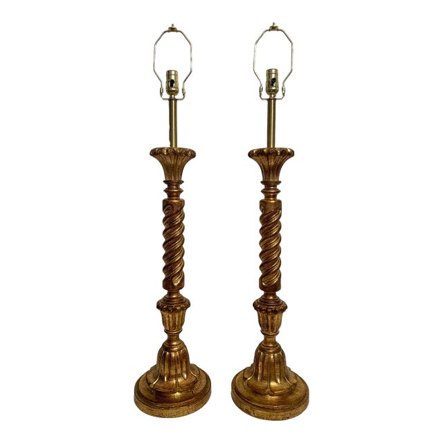 Pair Tall Italian Giltwood Lamps For Sale