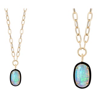 Big Cushion Opal Cab Pendant With Black Enamel For Sale