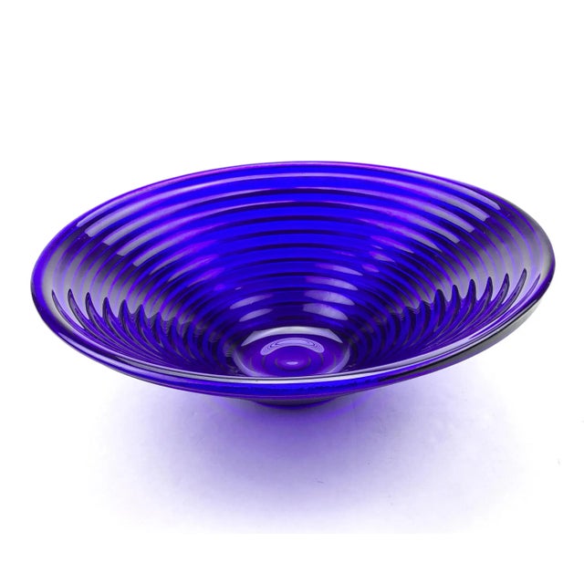 Art Deco Cobalt Blue Ribbed Glass Serving Bowl For Sale - Image 10 of 10