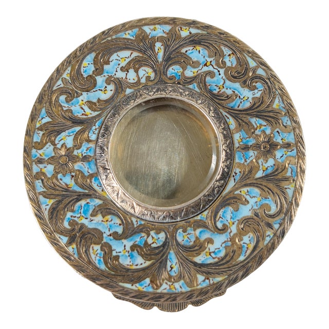 Early 20th Century Italian .800 Silver and Blue Enamel Makeup Compact Box For Sale