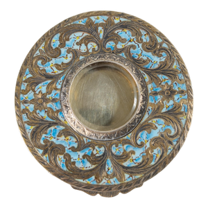 Early 20th Century Italian .800 Silver and Blue Enamel Makeup Compact Box