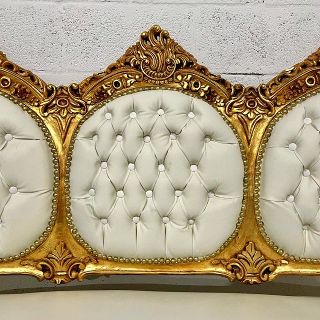 2010s White Leather French Rococo Sofa – Gold Leaf Frame For Sale - Image 5 of 7