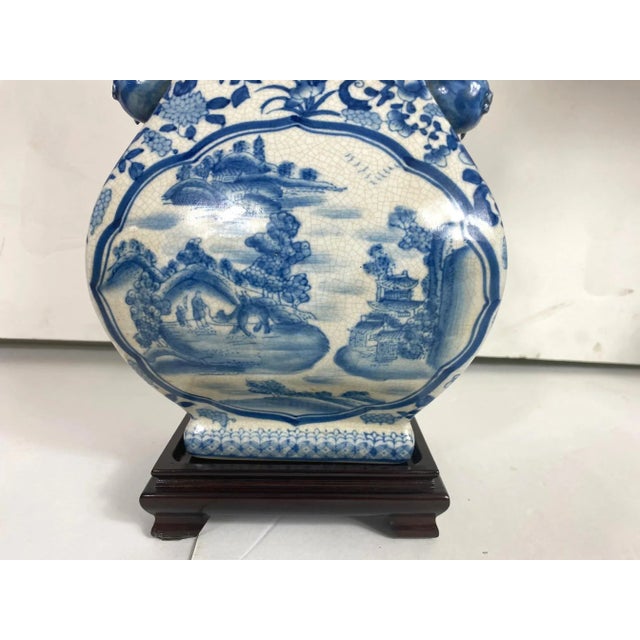 1980s Blue & White Table Lamps Set of 2 For Sale - Image 5 of 6