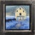 Feeding Time depicts a serene rural scene, showcasing a barn set against a moody twilight sky. The cool blue tones...