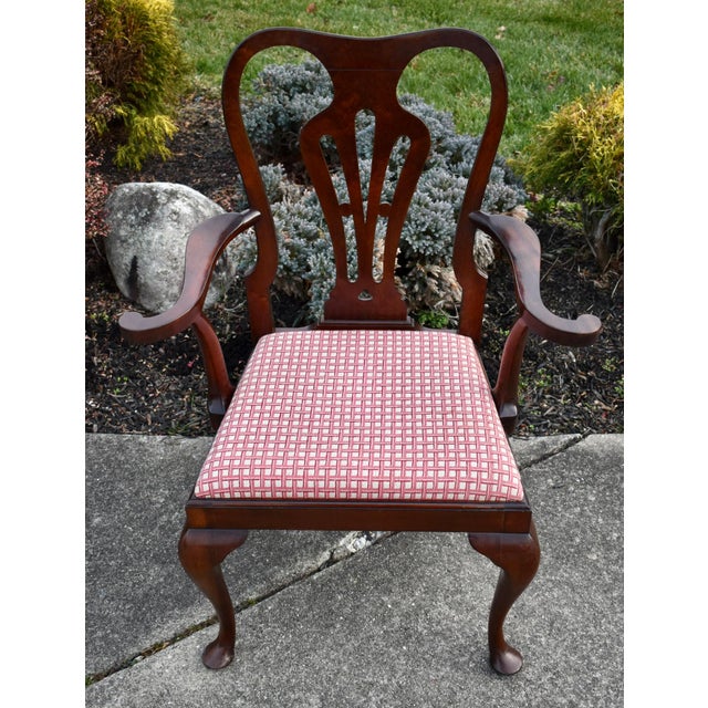 Antique Pair of Solid Mahogany & Burl Wood Queen Anne Arm Chairs For Sale - Image 13 of 13