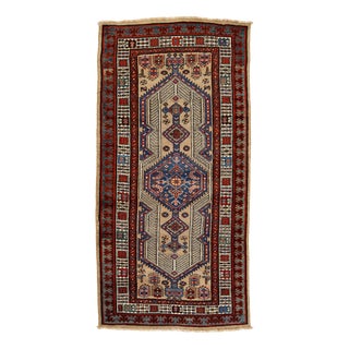 Vintage Handmade Serab Wool Rug With Brown and Blue Motif For Sale