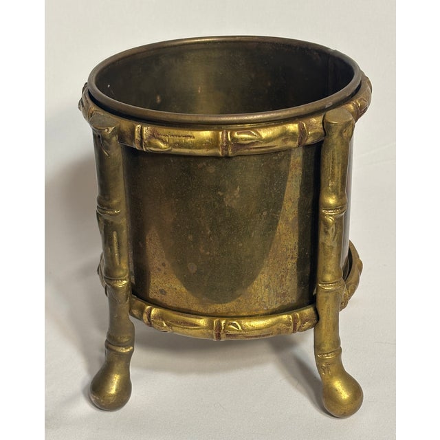 Charming brass bamboo Maison Baques cachepots. Great addition to any sunroom, tablescape or chic interior.