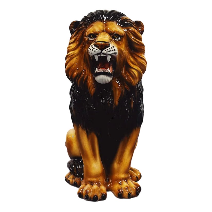 Ceramiche Boxer イタリア製 ライオン置物 Lion Statue in Ceramic by Ceramiche Boxer | Chairish