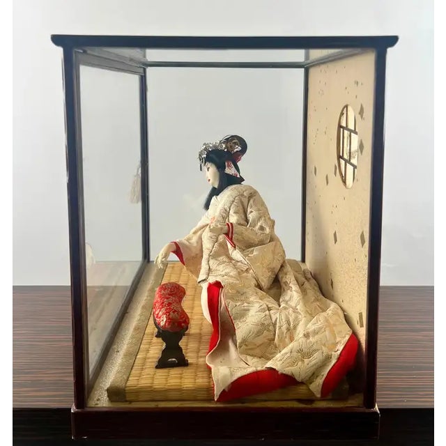 Japanese Geisha Princess Doll in Original Glass & Wood Case For Sale - Image 11 of 13
