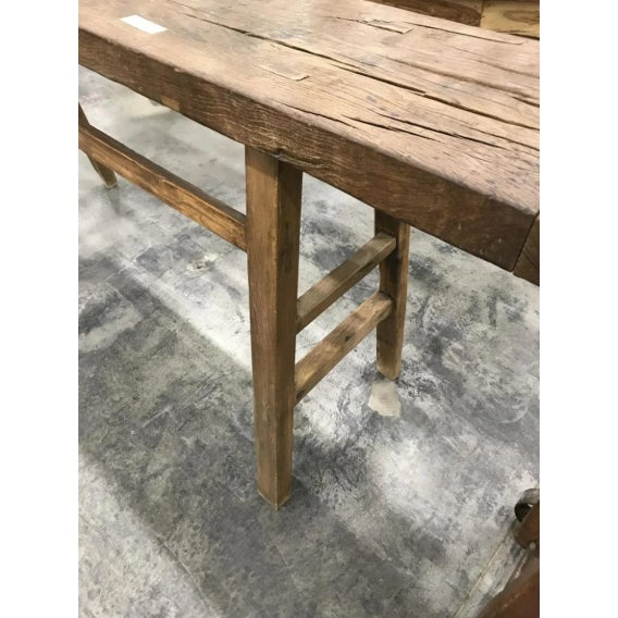 Antique Primitive Wood Mortise Workbench Console Table For Sale - Image 4 of 6