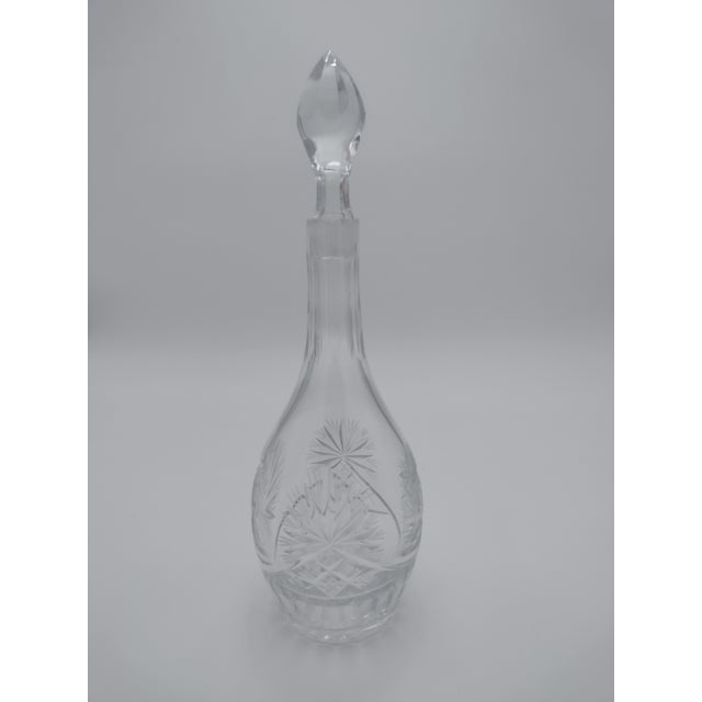 Glass Vintage Hand-Cut Crystal Decanter With Stopper – Attributed Bohemian Style For Sale - Image 7 of 9