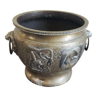 Early 20th Century Chinese Etched Brass Jardiniere For Sale