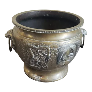 Early 20th Century Chinese Etched Brass Jardiniere