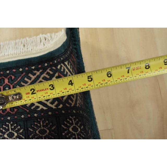 Bokhara Rug 3’7” X 5’10” Green Wool Tribal Hand-Knotted Oriental Carpet For Sale - Image 10 of 12