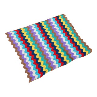 Vintage Colorful Handmade Chevron Pattern Throw Blanket For Sale