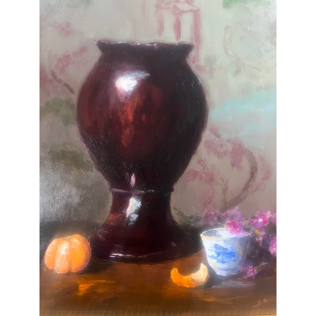 Laurie Samara 17.5 X 14.5 Acrylic Still Life, Signed. Framed For Sale - Image 4 of 6