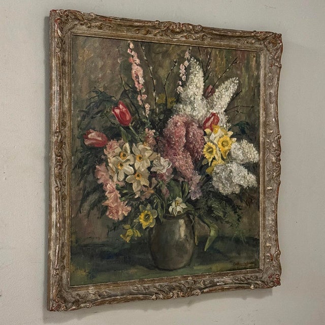Framed Still Life Oil Painting on Canvas by Jozef Callaerts (1896-1965) For Sale - Image 4 of 16