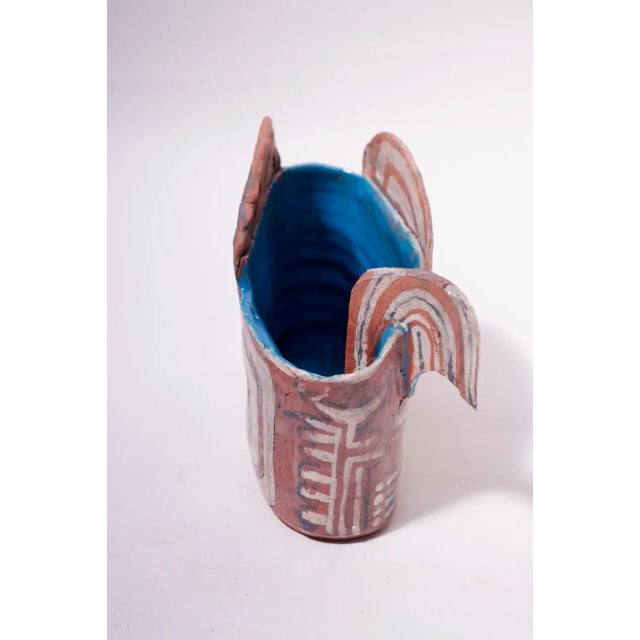 Crude Terracotta Catch-All / Vase With Applied Details Signed For Sale In New York - Image 6 of 13