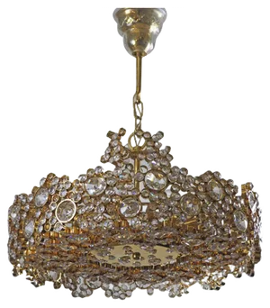 Gilt Brass & Crystal Chandelier in the style of Palwa or Lobmeyr, 1960s
