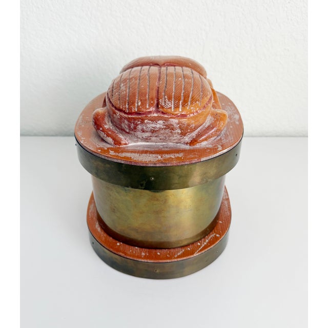 Brass 1970s Scarab Beetle Brass & Wood Box by Sarreid, Attributed For Sale - Image 8 of 10
