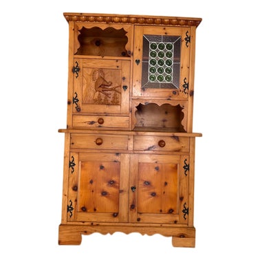 Swiss Pine Cupboard with Bull's Eye Glass For Sale