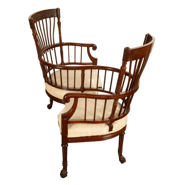Antique American Carved Mahogany Conversation Sofa Chair Loveseat Tête-À-Tête, Circa For Sale - Image 11 of 17