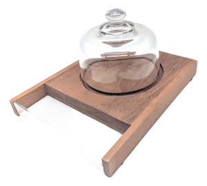 1970s Teak Wood and Lucite Cheese and Cracker Tray With Glass Cloche, 2-Piece Set