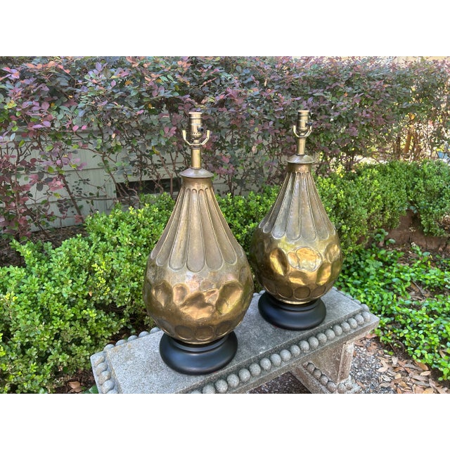 Pair of Italian Modernist Brass Lamps For Sale - Image 4 of 11
