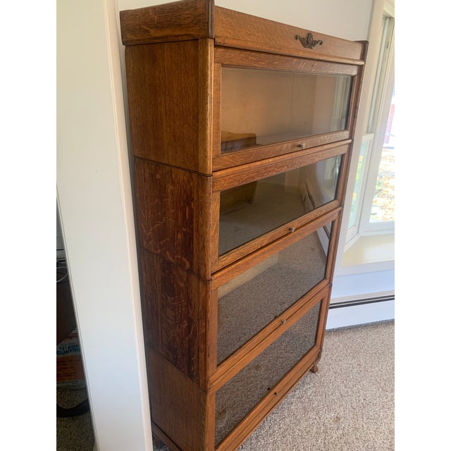 American Antique Widman Quartersawn Tiger Oak 4-Stack Barrister Lawyers Bookcase For Sale - Image 3 of 18