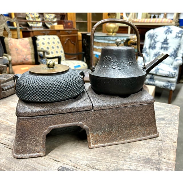 Late 19th Century Antique Japanese Cast Iron Tea Pots on Cast Iron Hibachi Stand For Sale - Image 12 of 12