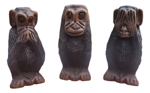 Wooden Carved Dont Speak, Dont Hear, Dont See Monkey Figurines, 1960s, Set of 3