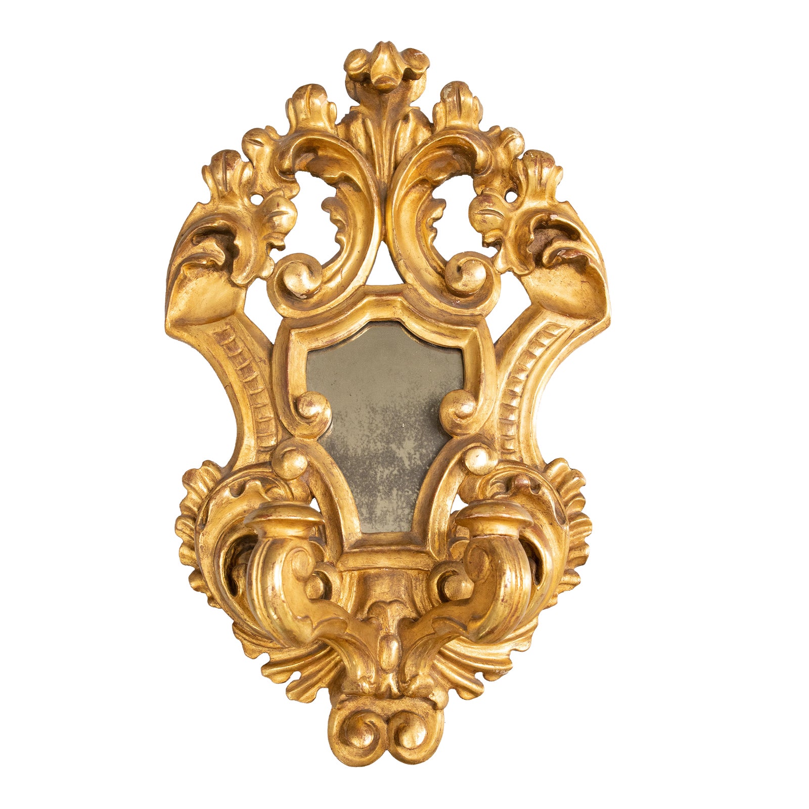19th Century Italian Rococo Carved Giltwood Mirror Wall Sconce | Chairish