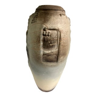 Large Brutalist Ceramic Urn, Signed and Dated 86 For Sale