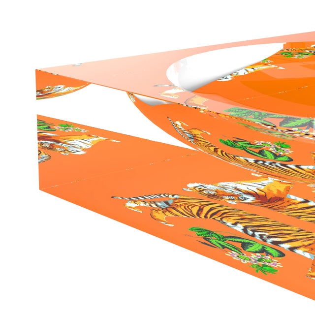Plastic Tiger Seeing Double Orange Acrylic Candy Catchall Dish, Large For Sale - Image 7 of 11