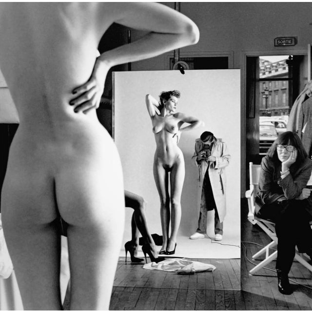 "Self Portrait with Nude Model and Wife, Paris 1981" by Helmut Newton. 20" x 24" Vintage Silver Gelatin Print with...