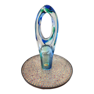 Late 20th Century Signed A. Tablonski Polish Art Glass Sculpture -- 18" Blue Green Crystal Modernist Vase