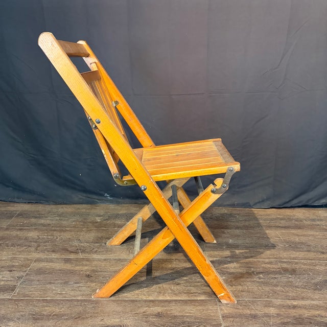 1940s Midcentury Vintage Wooden Stackable Folding Chairs From Maine -Set of 12 For Sale - Image 5 of 9