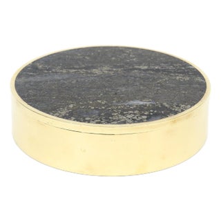 Vintage Round Stone and Brass Norwegian Two Part Box, 1970's For Sale
