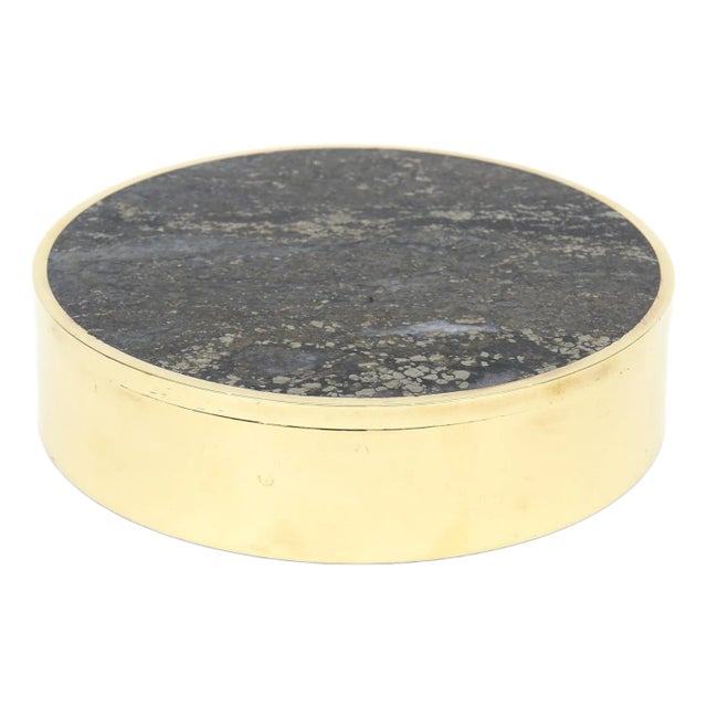 Vintage Round Stone and Brass Norwegian Two Part Box, 1970's For Sale