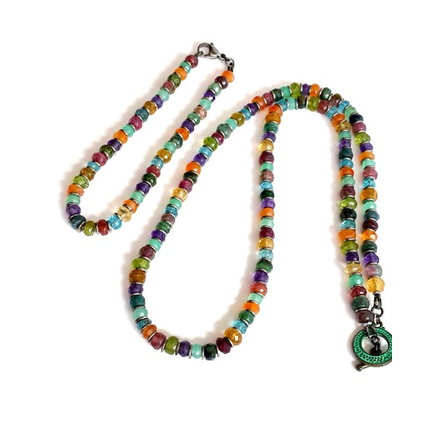 Contemporary Artisan-Crafted Multicolor Tourmaline Necklace & Bracelet With Watermelon Tourmaline and Verdigris Patinated Copper For Sale - Image 3 of 17