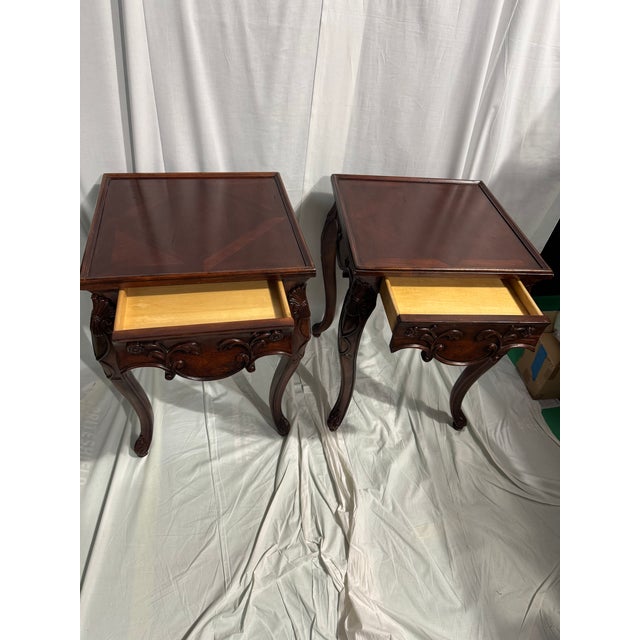1900 - 1909 Set of 2 Antique Solid Wood Accent Table With Cabriole Legs and Carved Accents For Sale - Image 5 of 8