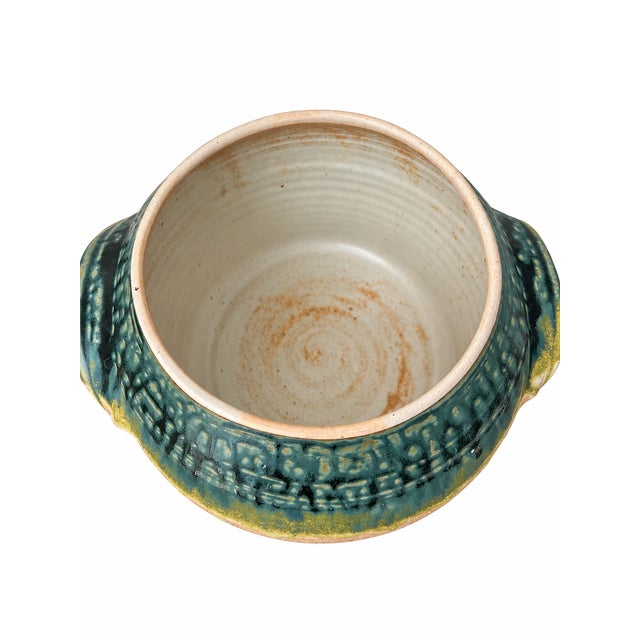 Olive Signed Studio Pottery Soup Tureen With Teal and Olive Glaze, Marked “01” For Sale - Image 8 of 13