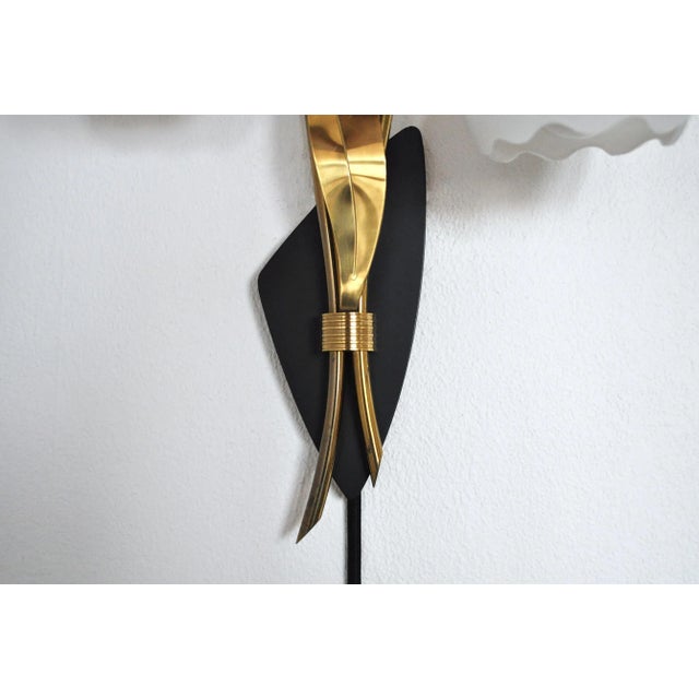 Scandinavian Organic 2-Arm Wall Light in Brass and Opaline, 1940s For Sale - Image 10 of 15