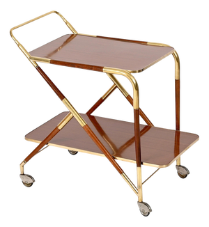 Mid-Century Brass and Wood Bar Cart by Cesare Lacca, Italy, 1950s