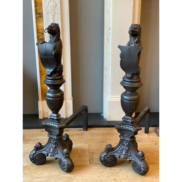 Tall Antique Fire Dogs in Cast Iron, 1890, Set of 2 For Sale - Image 14 of 16
