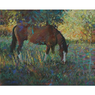 The Cool of the Day by Jeff Slemons | Soft Pastel On Sanded Paper Horse grazing in a colorful field. For Sale