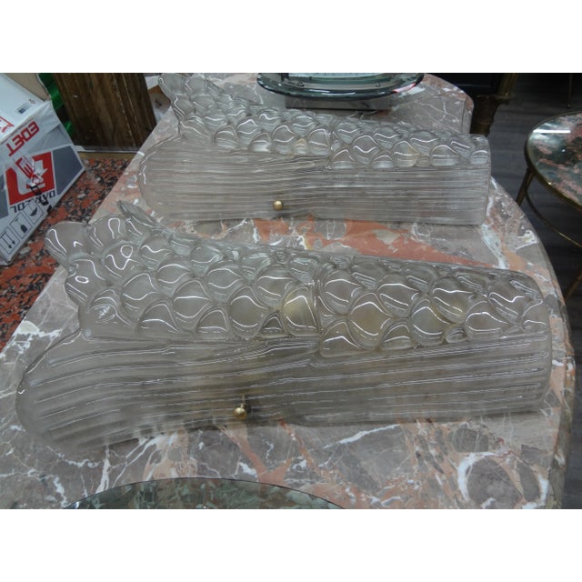 Light Gray Large Pair of Art Deco Style Murano Glass Sconces For Sale - Image 8 of 12