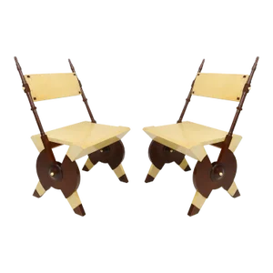 Pair of Carlo Bugatti Inspired Handcrafted Parchment and Mahogany Chairs