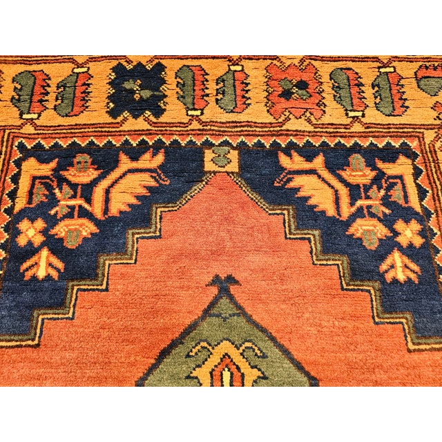 Vintage Kurdish Tribal Rug With Medallion Design in Red, Green & Saffron For Sale - Image 12 of 18